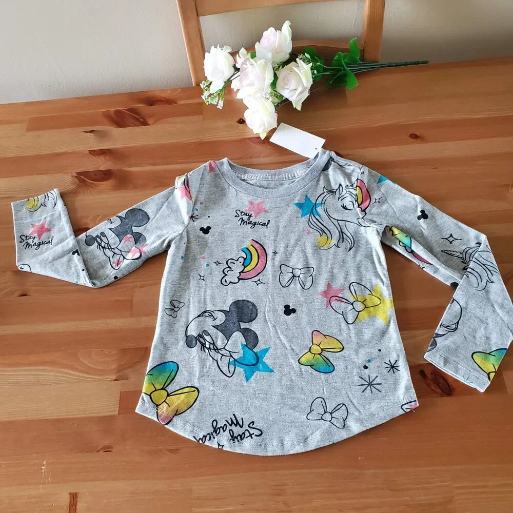 Disney - Girl's Minnie Mouse Stay Magical Long Sleeve Graphic T-Shirt Gray